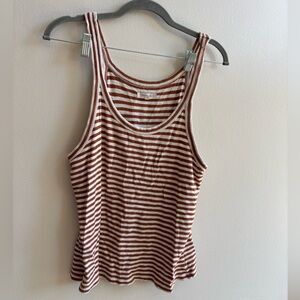 Madewell Brown and White Striped Tank Top